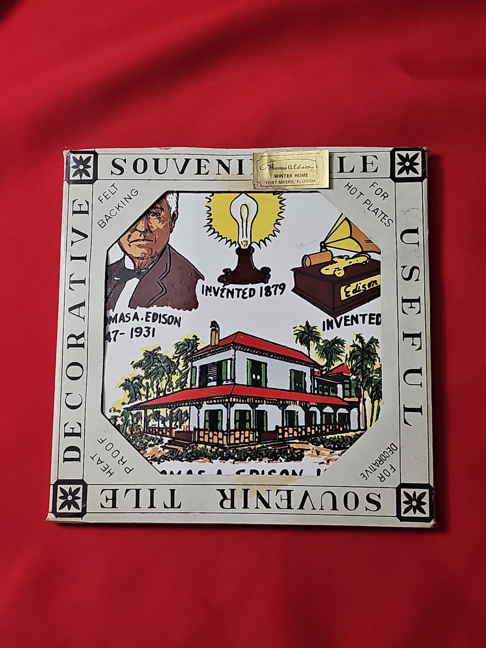 Vintage Thomas A. Edison Winter House Fort Myers Souvenir Decorative Tile